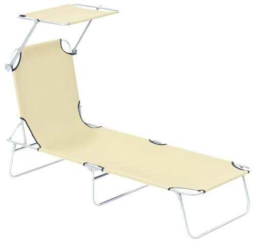 Outsunny Lettino Prendisole da Giardino Pieghevole Regolabile Beige | con Tettuccio, Schienale Regolabile, Sdraio da Giardino, Tessuto Oxford e Metallo, per Spiaggia, Piscina, 187x58x36 cm