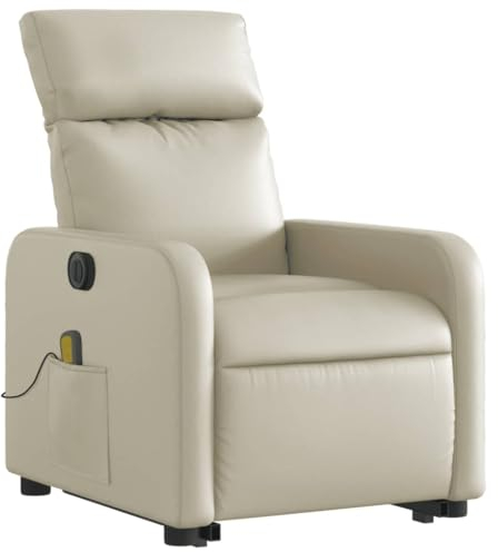 vidaXL Massagesessel, Sessel mit Aufstehhilfe Elektrisch, Relaxsessel mit Liegefunktion Vibrationsfunktion, Fernsehsessel Liegesessel Aufstehsessel, Creme Kunstleder