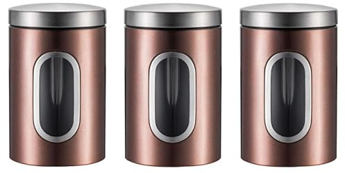 Simcat Juego de 3 tarros de cocina para té, café y azúcar de 1500 ml con ventana de visualización, 3 tarros de almacenamiento de acero inoxidable, recipiente hermético para almacenamiento de alimentos