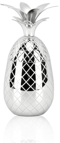 Cyrank Edelstahl-Ananasbecher Mit Deckel, 500 Ml, Ananas-Cocktailbecher, Weinglas, Edelstahl-Trinkbecher Für Bar(Silber)