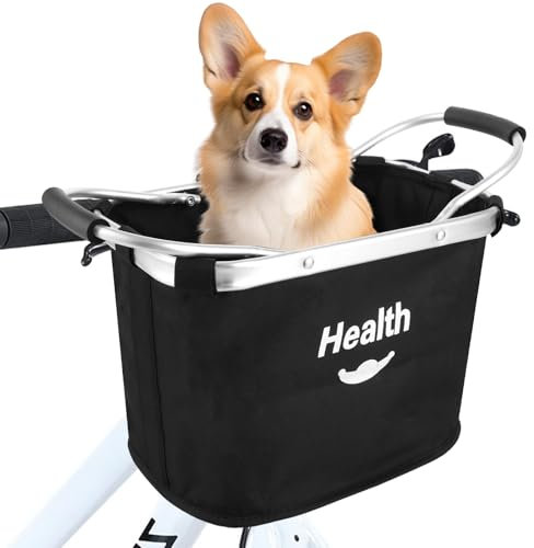 Oungy Cestino per bicicletta pieghevole anteriore per Klickfix, rimovibile, in lega di alluminio, telaio per bicicletta, manubrio con adattatore per manubrio e fascette per bicicletta, per