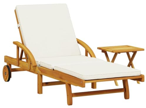 vidaXL Sonnenliege mit Auflage und Tisch Massivholz Akazie