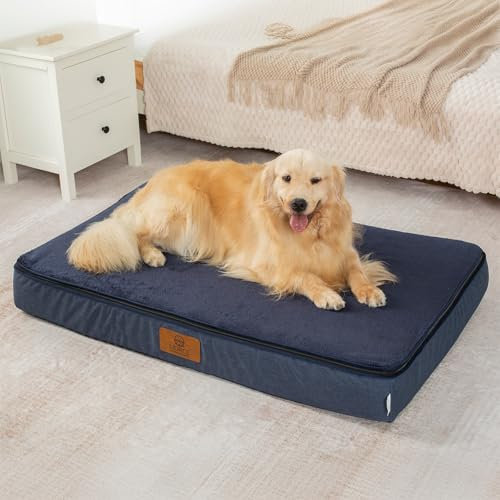 LIORCE Orthopedic Memory Foam XXL Dog Bed - 6 Thick Beds for Extra Large Sized Dog - Waterproof Removable Washable Cover & Wrap-Around Zipper - Ultimate Comfort & Easy Maintenance, Navy