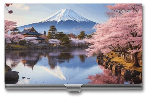 LQPMNK Metall Kartenetui, Mount Fuji Kirschblüten Bäume Druck Professionelle Kartenhülle Premium Kartenetui Leicht Kartenhalter Pocket Kartenetui Stil, Stil: