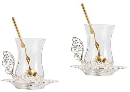 BEBEMOKO 2juegos Tazas De Café De Vidrio Elegante Con Platillo y Cucharita Para Té y Café Resistente Cambios De Temperatura