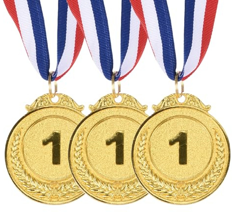 PATIKIL Gold Award Medaillen 2 Zoll, 3 Stück Gewinner Award Medaillen 1. Platz Gold Preis Olympischer Stil mit Halsband für Spiele Sportwettkämpfe
