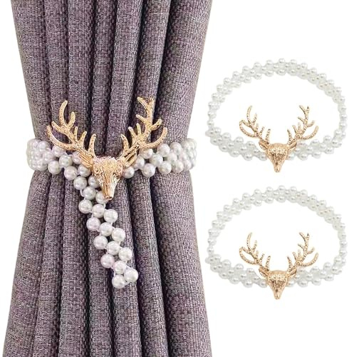 Hshenjhu 2 Stück Golden Elchkopf Vorhang Raffhalter Vorhänge Weihnachten | Gardinen Kordel Raffhalter für Gardinen Gold Gardinenschnalle für Home Office Fensterdekoration Outdoorvorhänge Dekorativ