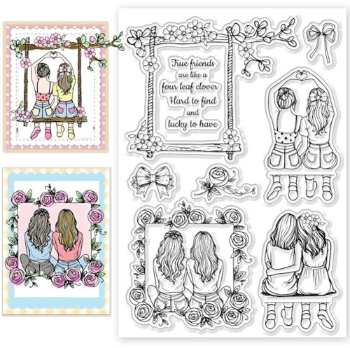 CHGCRAFT Amiche fiori oscillanti in silicone francobolli trasparenti amicizia timbri di silicone DIY album di appunti diario foto