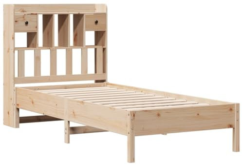 vidaXL Massivholzbett, Bett Kopfteil mit Bücherregal ohne Matratze, Bettgestell mit Lattenrost, Holzbett Einzelbett für Schlafzimmer, 90x190cm Kiefer