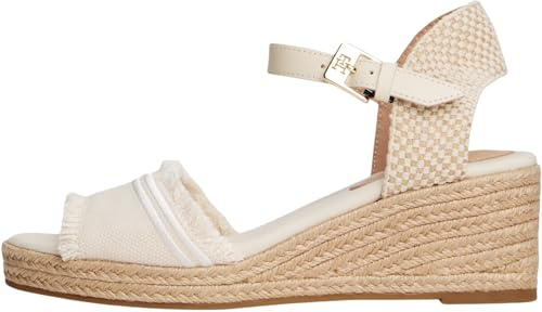 Tommy Hilfiger Donna Espadrillas Wedge Fringe Canvas con Tacco a Zeppa, Avorio (Muslin), 37