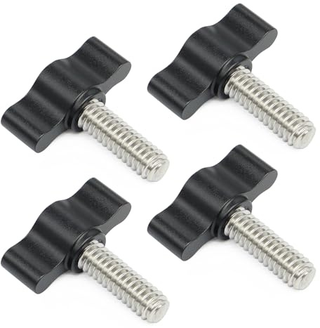Xadnitu 4 Pieces 1/4-20 x 3/4 Threaded Thumb Screw, Stainless Steel Standard/Coarse Thread with Black Adjustable Tee Wing Aluminum Knob to Remove Replace Hand Clamping Tightening Knobs Power Supply