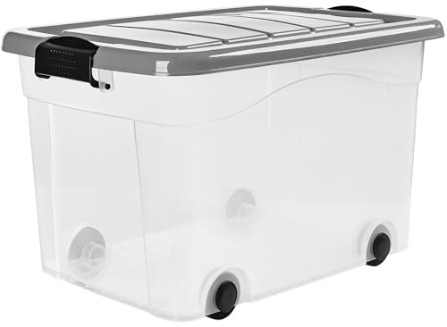 KONZEPT Aufbewahrungsbox mit Deckel & Rollen Set 3 Stk. 53X40x32cm 40L, Transparent, Stapelboxen mit Deckel, Vielseitig Einsetzbar zu Hause & Büro