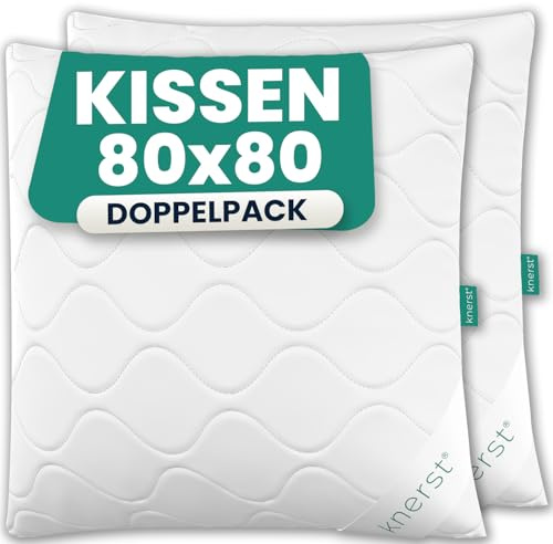 KNERST Kopfkissen 80x80 2er Set, Kissen Made in EU, 95° waschbar Polster | komfortables Schlafkissen, Allergiker geeignet, Ökotex, Polster atmungsaktiv, weich & formstabil, Füllkissen, Dekokissen
