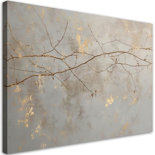 Feeby - Leinwand Bilder - Blätter Zweige Natur - 90x60 cm - Deko Wohnzimmer - Wandbilder Schlafzimmer - Deko Aesthetic - Wand Deko - Leinwand Groß - Deko Zimmer - Leinwandbilder XXL