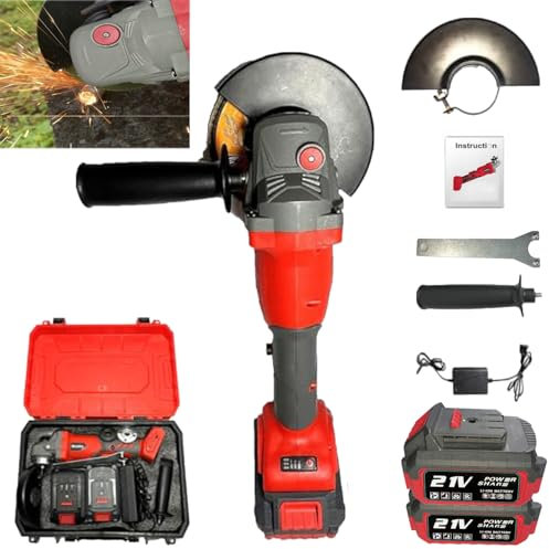 Hooha Winkelschleifer 125 Drehzahlregelung 21V mit 2* 4.0Ah Akkus & Ladegerät Kleine Flex Trennschleifer 11000U/min Bürstenloser Motor Metallschleifer Trennschleifer 3000W Schneiden & Flächen & Rosten