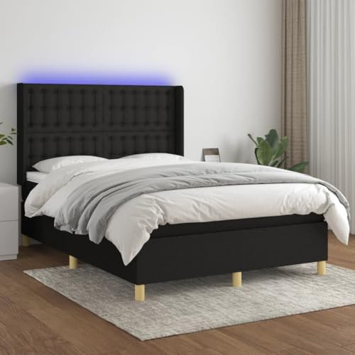 Brokky Boxspringbett mit Matratze & LED Bett Mit Bettkasten Bett Boxspringbett Betten Boxspringbett Mit Matratze Schwarz 140x200 cm Stoff - 3139199