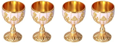 TOPINCN Gobelet à Calice 30 ML Gobelet à Vin Élégant Verres Médiévaux, 4 Pièces Gobelet Européen de Doré Rétro Ornements Vintage pour la Décoration de Voyage Collection de