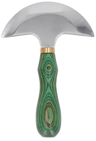 Cuchillo redondo de cuero, 10.3 x 5.3 cm en polvo de acero redondeo herramienta de nave redonda con mango de madera