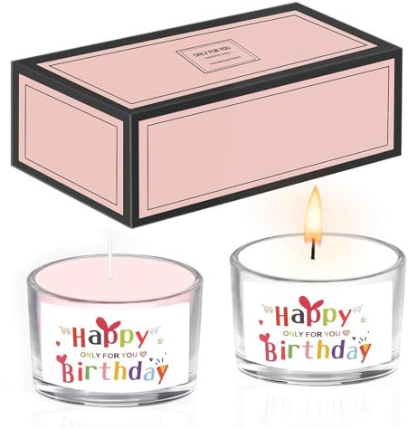 BolosaGeburtstagsgeschenk für Frauen, 2 Stück Happy Birthday Kerzen Duftkerze im Glas, Geburtstagskerzen für Frauen Mama Mütter Beste Freundin Schwester Oma Paare Personalisierte (Milchmüsli & Rose)