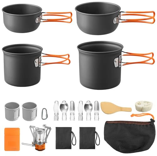 FUNYKICH Kit de Cuisine Portable pour Camping avec Casseroles en Aluminium Anodisé,Poêle et Tasse en Aluminium 5052A-O pour 2 Personnes pour Randonnée,Pique-Nique et Aventures en Plein Air