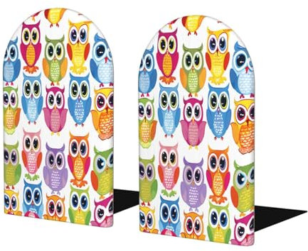 Mexpekil Buchstützen, niedliche Eule, Vogel, Holz, für Regale, rutschfeste Buchstützen, 2 Stück, robuster Buchstopper, Halter für Büro, Bibliothek, Schule, Kinderzimmer