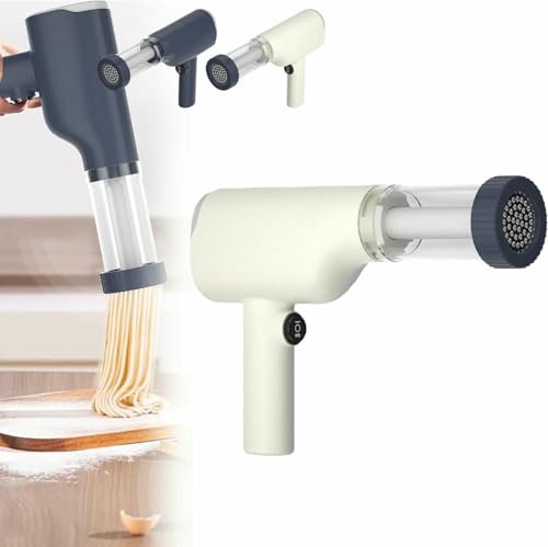 Electric Idiyappam Maker, Handheld Electric Pasta Maker, 6-in-1 Portable Noodle Maker with Moulds and Cutter, Automatic Dough Press,Homemade Ramen Spaghetti Maker Machine (White)
