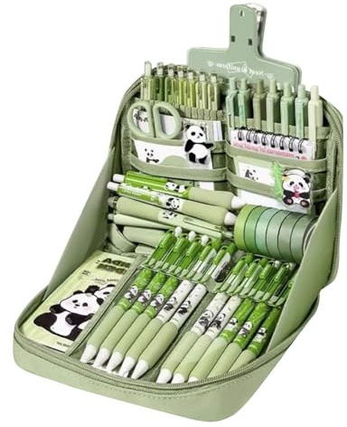 Panda Ensemble de fournitures scolaires mignons, outils d'écriture inclus, accessoires avec autocollants, idéal pour filles, étudiants, apprentissage, école, 34 x 24 x 6 cm