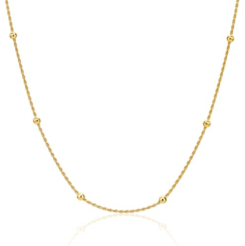 MIORE Schmuck Damen, Kette Damen Silber 925, Silberkette Länge 45cm, Vergoldete Kette Silber Frauen, Kordelkette Mit Kugeln, 18 Karat Vergoldet, Allergenfrei & Handgemacht in Italien