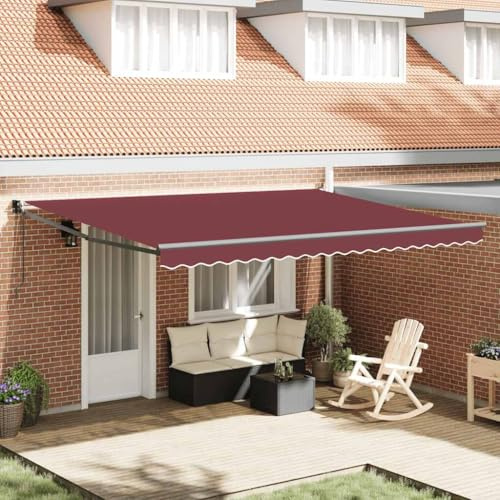 IKAYAA Tenda Retrattile elettrica Tenda da Sole 450x300 Tenda Retrattile Automatica Resistente ai Raggi UV con elecomando manovella-Borgogna-450 x 300 cm