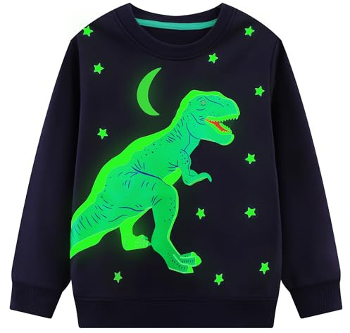 Hoseay Pojkar tröjor lyser i mörkret bomullströja barn dinosaurietryck långärmade skjortor mjuka activewear streetwear halloween ytterkläder 2–7 år, storlek 92–122, Dinosaurie A, 98-104