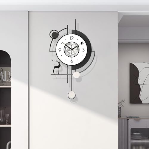 Skandinavischer Stil Modern Wanduhr Minimalistisch Kreativ Dekorative Wanduhren Stumm ohne Tickgeräusche Batteriebetrieben Pendeluhr Exquisit Art Deco für Wohnzimmer Schlafzimmer Büro Küche, 35*62 cm