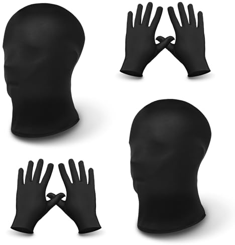 Alaoo Svart hel ansiktsmask halloween, 2 st morph ansiktsskydd med handskar, helhuvudskydd mask för cosplay halloween utklädningsfest kostym unisex män kvinnor