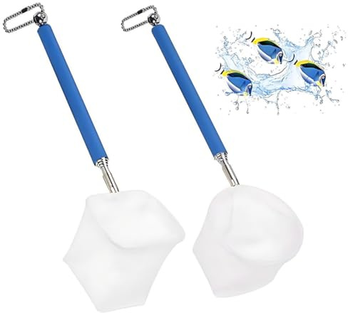 JUGUTA 2 Pezzi Rete Per Gamberetti Da Acquario Minuscola Rete Da Pesca Con Manico Estensibile In Acciaio Inox Rete Morbida A Maglia Tonda/Quadrata Per Acquari E Piccoli Laghetti