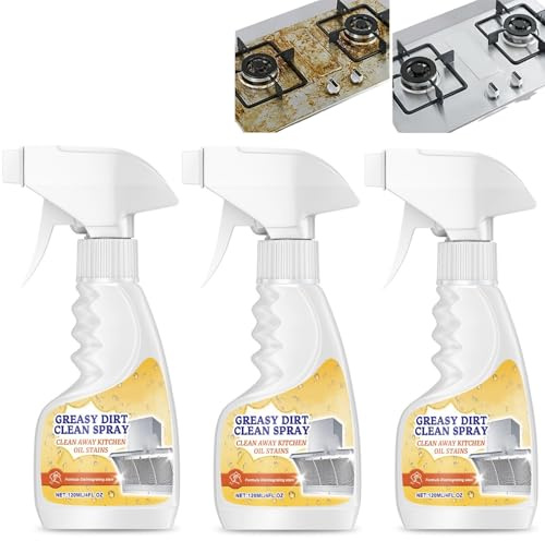 Spray nettoyant pour saleté grasse, nettoyant pour taches d'huile de cuisine robuste pour hottes de cuisinière, cuisinières, casseroles, sans rinçage à action rapide, sans frottement (3PCS)