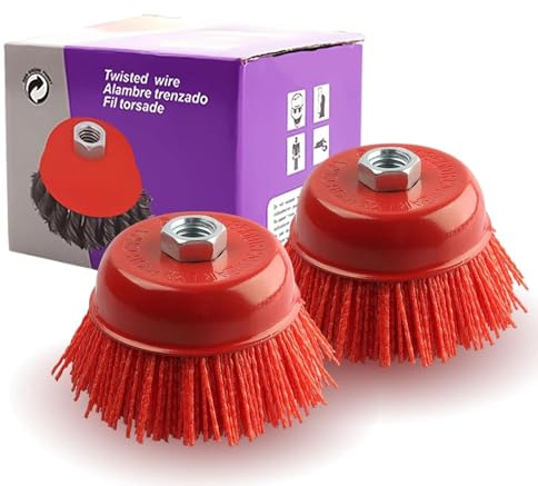 LERANXIN Spazzola per Trapano 2 Pezzi Spazzola Nylon con Filettatura M14, Diametro 78 mm Filo Abrasivo in Nylon per Sbavatura, Ruggine e Rimozione di Vernice