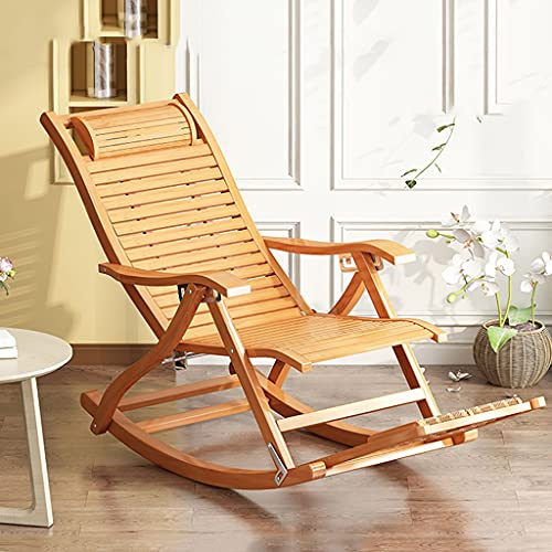 Sedia a dondolo in bambù per esterni, reclinabile ergonomica, con pedali, perfetto per spiaggia, comodo divano da patio, elegante sedia a sdraio da giardino per rilassarsi e prendere il sole