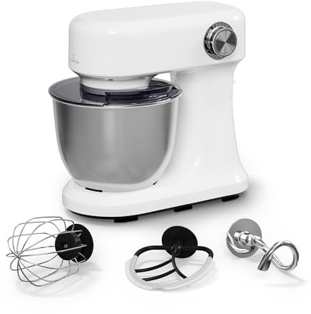 Klarstein Bella Evo Robot Pâtissier 1500W – 5L Bol Inox, 12 Vitesses, Système Planétaire, Pulse, Crochet, Fouet & Batteur, Robot Cuisine Multifonctions, Noir, Blanc