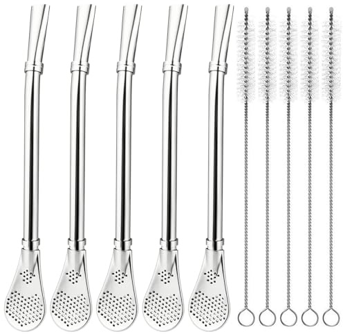 AYUMAL Yerba Mate Bombilla, Stainless Steel Drinking Straws Spoon, 5PCS
