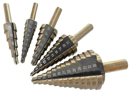 5-teiliges HSS-Stufenbohrer-Set (metrisch/Zoll) aus Kobalt for verschiedene Bohrlochgrößen (50 Größen) – Hochgeschwindigkeitsstahl-Kernbohrer for Holz und Metall(5pcs Metric)