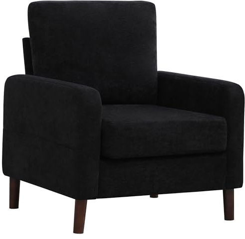 YUUIJOAA Lesesessel, Wohnzimmerstuhl,gepolsterter Sessel Wohnzimmer mit Holzbeinen und Rückenlehne,Sessel für Büro,Schlafzimmer,Wohnung(Schwarz)