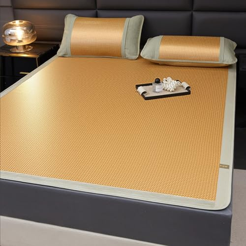OAKVYNE Stuoie Per Dormire Estive Pieghevole E Traspirante, Stuoia Di Bambù Per Letto Matrimoniale, Tappetino Per Dormire In Bambù Per Il Raffreddamento Estivo(Yellow,80 x 195cm/31.50 x 76.77in)