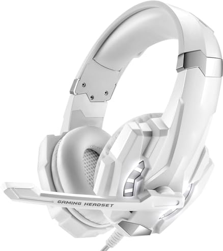 Casque de Jeu à Suppression de Bruit avec Microphone Réglable, Conception Confortable pour des Sessions de Jeu Prolongées, pour Console, Ordinateur de Bureau (White)