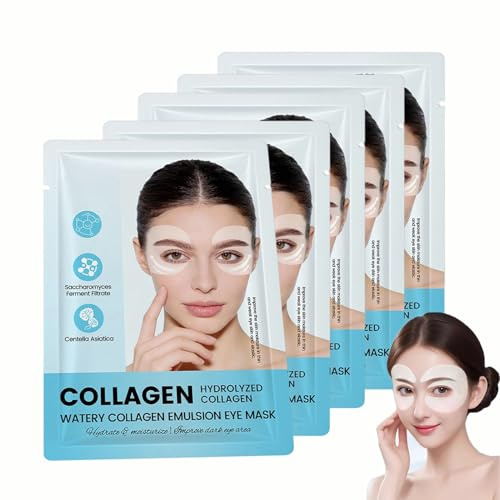 Glow Haven Masque Collagene Yeux Anti Cernes,Coréen, Masques Gel Contour des Yeux au Collagène et Peptides,Anti-Poches,Rides & Ridules - Soin Hydratant et Raffermissant Intense,Korean Skincare (5pc)
