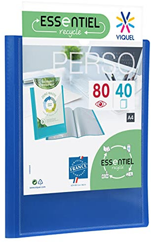 Viquel - Protège documents 80 Vues (40 pochettes) - Porte vue personnalisable - Reliure en plastique Format A4 - Fabriqué en France - Bleu