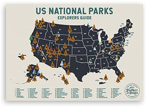 Epic Adventure Maps Poster zum Abkratzen des Nationalparks USA (61 x 43,2 cm) – interaktives Reiseposter zum Abkratzen von Bildern Aller 60 US-Nationalparks – tolles Geschenk für Papa 24x17 beige