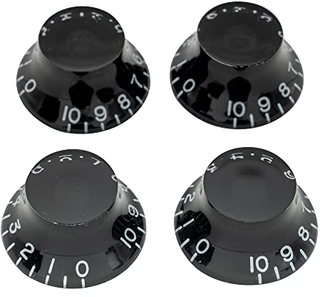 Musiclily Pro Linkshänder Imperial Zoll Größe Hutform Potiknopfe Top Hat Knobs für USA Les Paul Style E-Gitarre, Schwarz (4er Set)