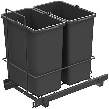 LM 62/2 Einbau Mülleimer ausziehbar mit 2x10L Abfalleimer Korbauszug Anthrazit 25,8x41,4x39,5 cm - anthrazitfarbenes Duo Mülltrennsystem für die Küche Unterschrank