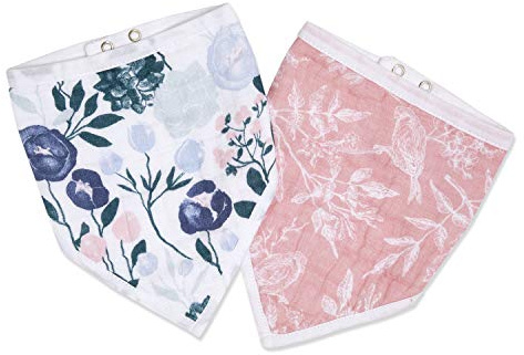 aden + anais™ essentials Bandana-Baby-Lätzchen, 3-lagiges Spucktuch aus 100% Baumwoll-Musselin, Superweich und saugfähig für Säuglinge, Neugeborene und Kleinkinder, 2er Pack, flowers boom