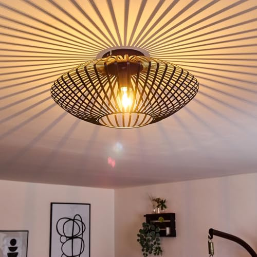 HOFSTEIN Deckenleuchte Wemude, Deckenlampe – Moderne schwarze Metall Lampe, 1-flammig E27, Spannender Lichteffekt durch Gitter-Optik, Ø 40 cm – Schlafzimmer, Esszimmer, Küche, Flur