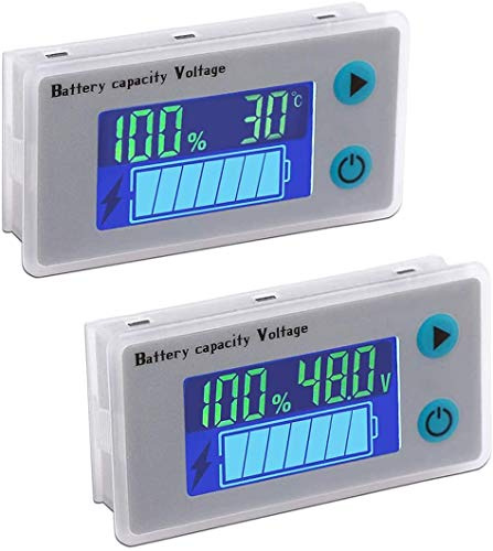DollaTek 2PCS Batteriekapazitätsmonitor 10-100 V Programmierbarer Batteriestand Spannung Temperatur Temperaturanzeige 12V 24V 36V 48V LCD-Anzeige Prozentanzeige Tester Elektrischer Mengenmelder